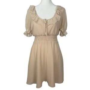 Privacy Please cream ruffle sheer sleeve mini dress size Medium